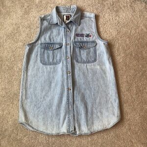 Charlotte Hornets Vintage Denim Button Down Tank Top Size Medium